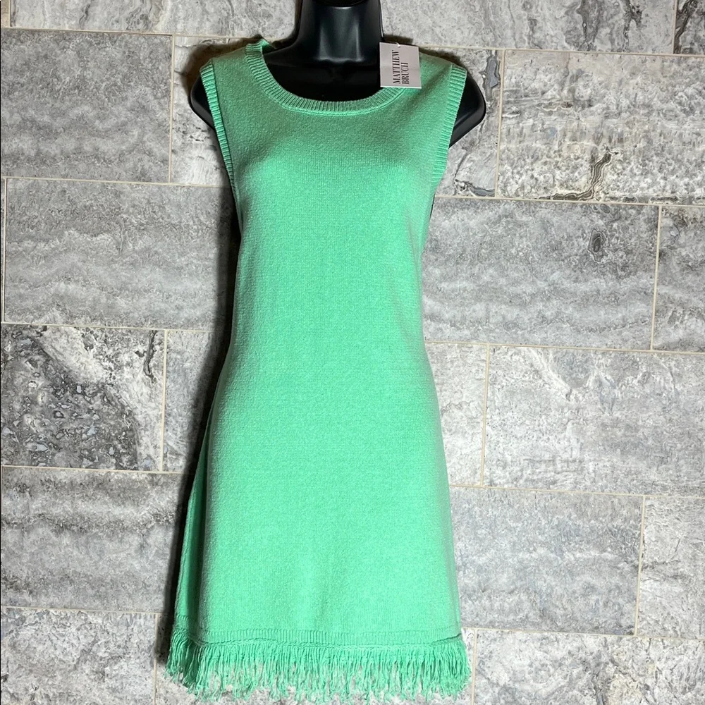 💥HP💥🆕NWT Matthew Bruch Sleeveless Fringe Tank Knit Dress – US 4 – Mint Green - Picture 2 of 8